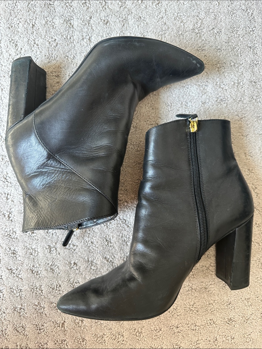 Nine West Black Leather Pointed Toe Ankle Boots - Classic Women’s Heel